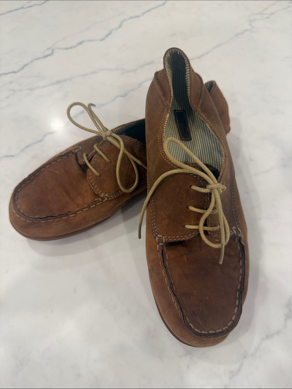 OluKai Heleuma Women's Brown Leather Lace-Up Loafer/Boat Shoes Flats